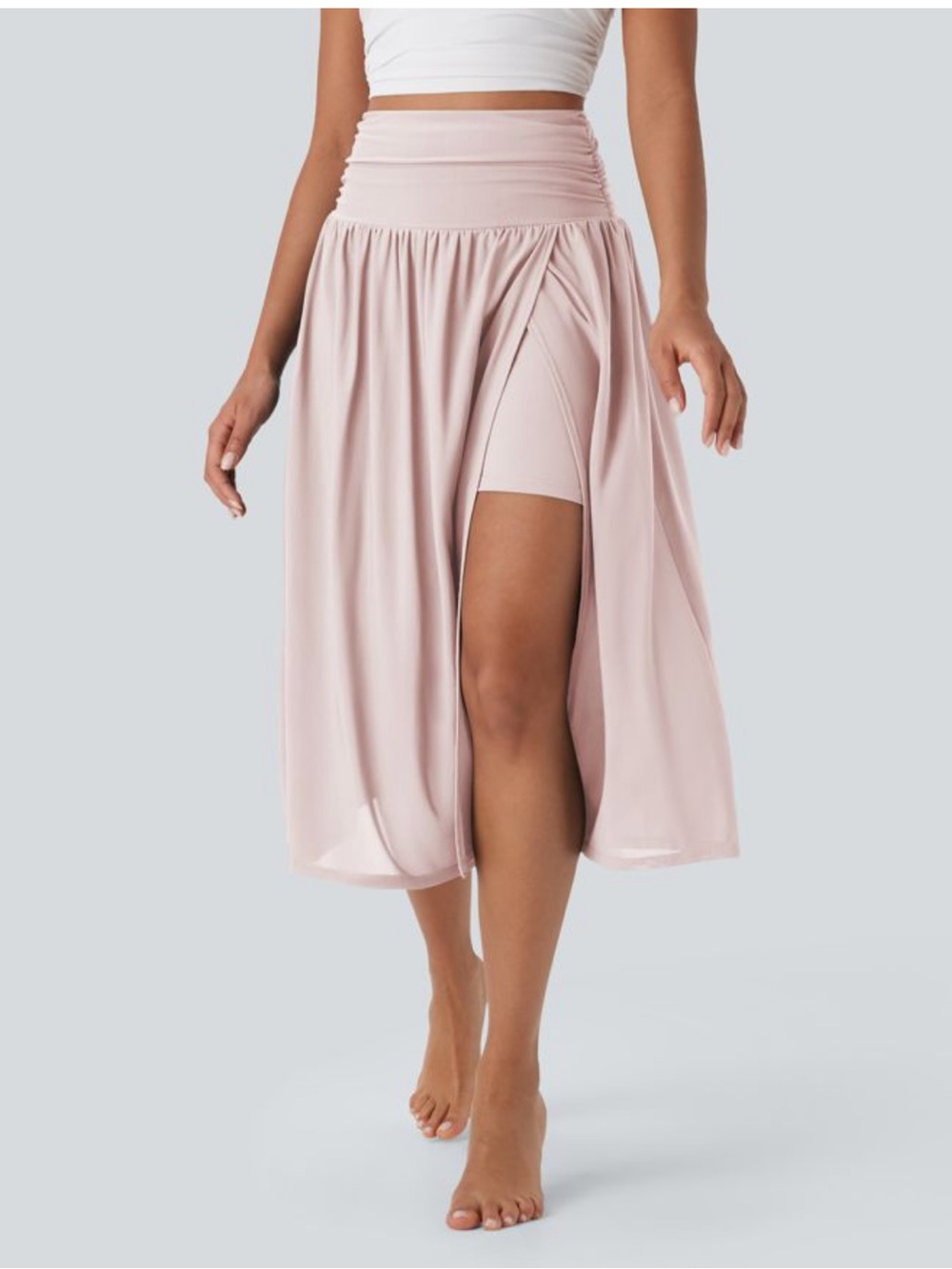 Halara High Waisted 2-in-1 Flowy Midi Dance Skirt w/ Pocket.